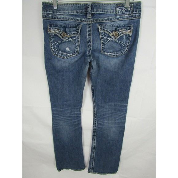 Silver Women Jeans Size 26 Blue Pioneer Boot Cut Mid Rise Faded Dark denim - Picture 2 of 6